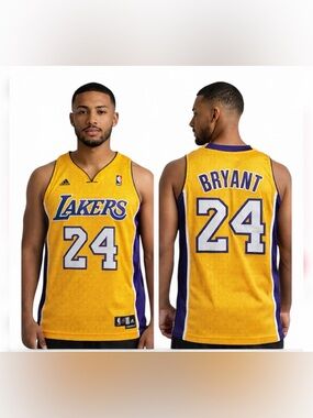 Adidas Kobe Bryant #24 Lakers Stitched Swingman Jersey Gold NBA Mens S +2 Length